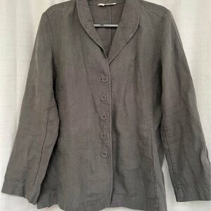 Eileen Fisher Charcoal Blazer beautiful linen jacket sweater cardigan coat grey